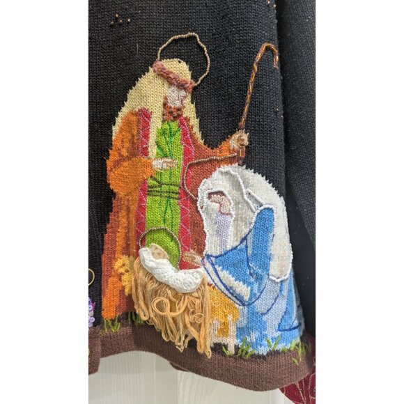 Vtg Design Options Christmas Cardigan Womens Small Nativity Holiday Sweater - Picture 10 of 12